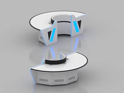 Modern Monitoring Room Console Design With Curved White Countertop And Blue Accents 3d model