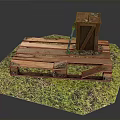 Wooden Pallet Built Structure On Green Grass Area With Vertical Wooden Plank And Metal Parts