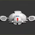 White Futuristic 3D Model Vehicle with Round Engines Gray Base and Red Blue Accents