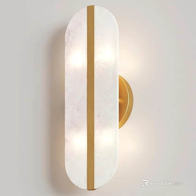 Elegant Modern Wall Sconce With White Marble Panel Gold Vertical Strip And Soft Lighting 3d model 