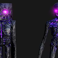 Two Eerie Skeleton Creatures With Purple Glowing Eyes And Wooden Texture