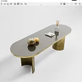 Modern Dining Table With Dark Tabletop Gold Metal Legs Reed Diffuser Book And Decorative Pumpkins 3d model