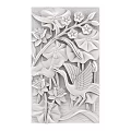 3D Carved White Wall Decor With Lotus Flowers And Crane Design