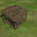 Traditional Thatched Hut Structure With Straw Roof In Green Grass Field