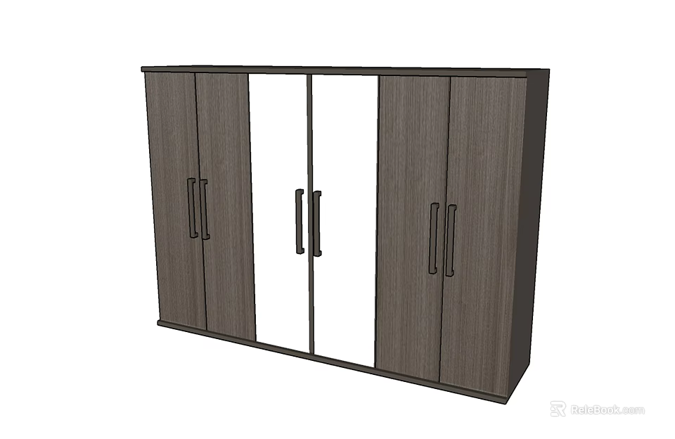 Modern Dark Wood Wardrobe With Multiple Doors And Glass Panels Design 3d model 