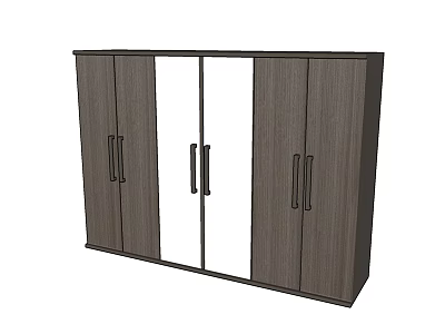 Modern Dark Wood Wardrobe With Multiple Doors And Glass Panels Design 3d model