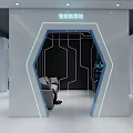 Modern Data Center Interior Featuring White Walls Blue Tech Graphics And Equipment Racks 3d model