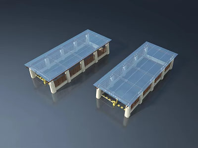 Blue Transparent Glass Swing Doors With White And Brown Frames And Golden Handles 3d model
