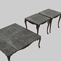 Classic Coffee Table Set Including Large And Small Tables With Marble Top And Carved Legs