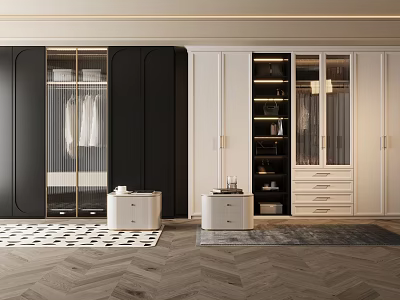 Modern Black And White Wardrobes With Glass Doors Storage Shelves Drawers And Hanging Space 3d model