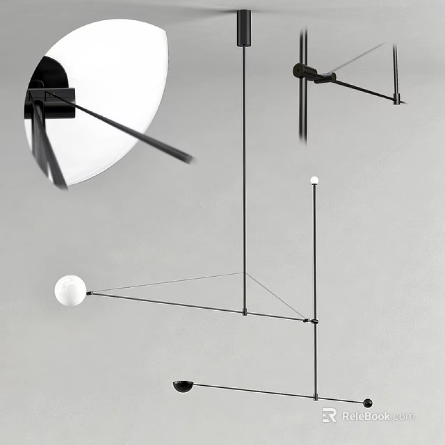 Modern Minimalist Chandelier with Geometric Metal Frame and Spherical Light Elements for Interior Design 3d model 