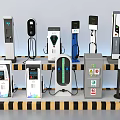 Public Electric Vehicle Charging Stations With Various Modern Designs And Charging Ports