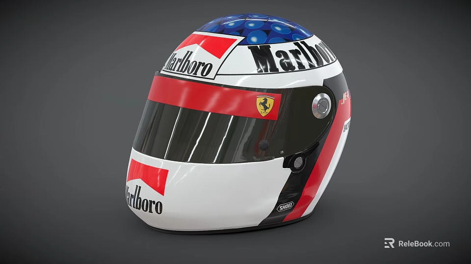 Racing Helmet as Sports Equipment Featuring Marlboro and Ferrari Logos 3d model 