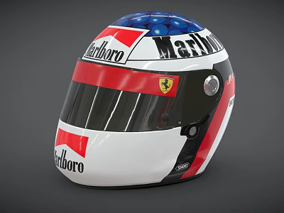 Racing Helmet as Sports Equipment Featuring Marlboro and Ferrari Logos 3d model