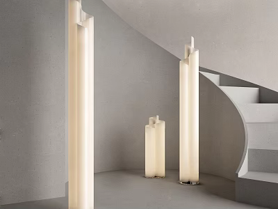 Sleek Modern Floor Lamps In Minimalist Interior With Curved Staircase And Gray Walls 3d model
