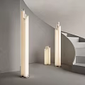 Sleek Modern Floor Lamps In Minimalist Interior With Curved Staircase And Gray Walls