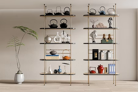 Ornaments Combination Bookshelf Bookcase Teapot 3d model