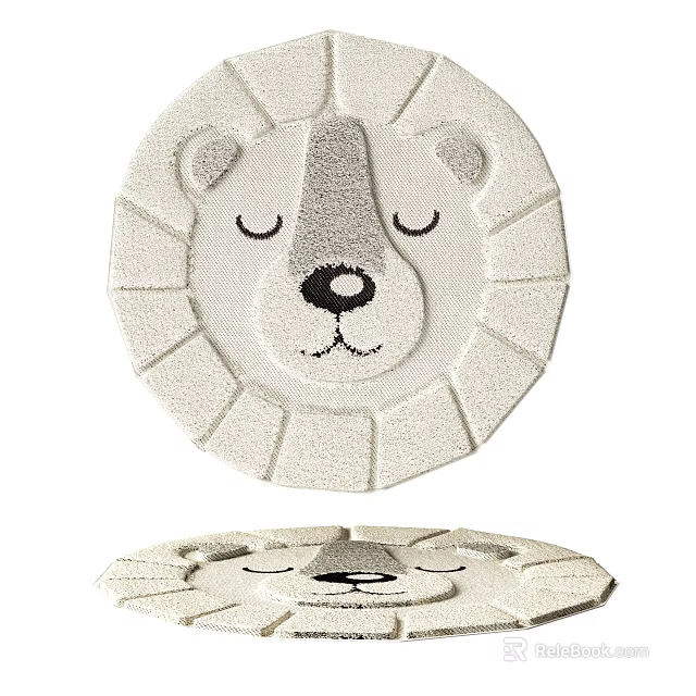 Round Lion Face Design Carpet with Closed Eyes for Kids Room Decor 3d model 