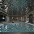 Elegant Modern SPA Sauna Interior With Stone Walls Wooden Ceiling And Soft Lighting