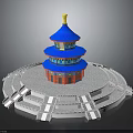 Traditional Chinese Multi Tiered Building With Blue Roof Golden Spire Red Pillars And White Base
