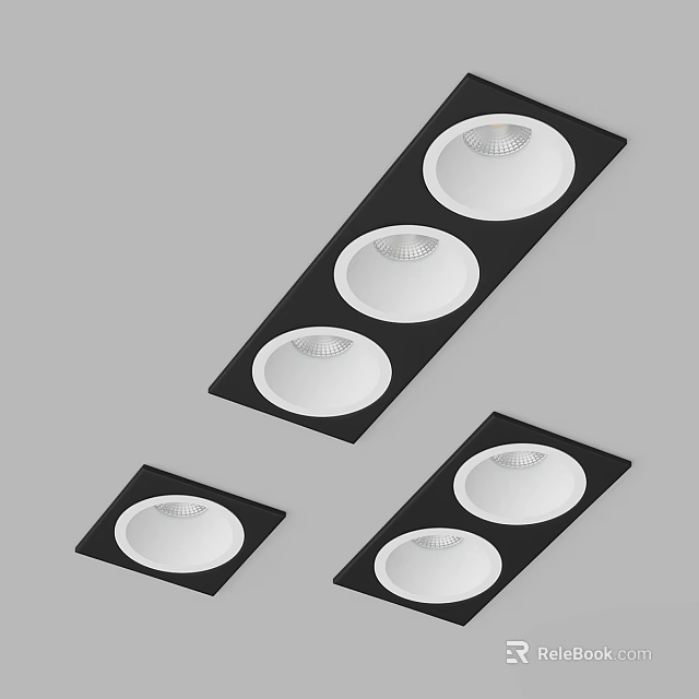 Modern Black Panel Recessed Spotlights with White Lamps in Various Quantities 3d model 