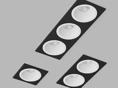 Modern Black Panel Recessed Spotlights with White Lamps in Various Quantities 3d model