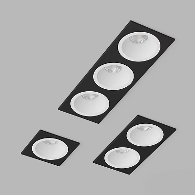 Modern Black Panel Recessed Spotlights with White Lamps in Various Quantities 3d model