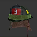 Firefighter Helmet With Red Number 9 Yellow Tag And Brown Lining Design