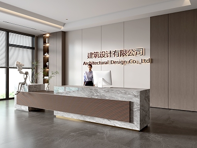 Modern company front desk background wall reception area bar desk reception desk hall simple lobby model