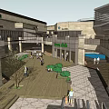 Vibrant Commercial Street With Modern Architecture Pedestrians Shops Greenery And Open Spaces