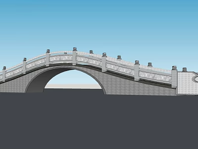 Classical Stone Arch Bridge With Ornate Railings Over Water Under Blue Sky 3d model