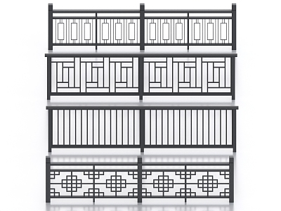 Railing Fence Guardrail Handrail Fence Iron Railing Fence Wooden Railing New Chinese Style Railing 3d model