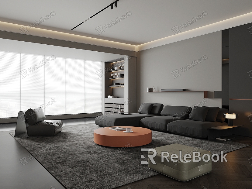 black and white gray minimalist living room model