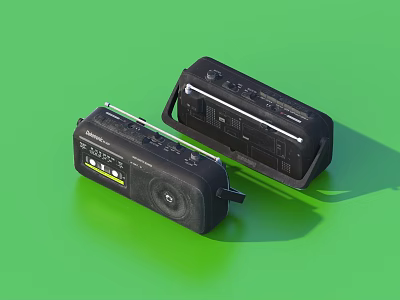 Vintage Black Portable Radios With Classic Design On Green Background 3d model