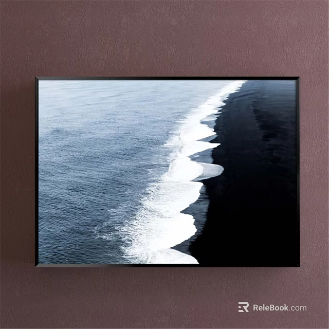 Scenic Coastal Landscape Painting Featuring Black Sand Beach And Rolling Ocean Waves 3d model 