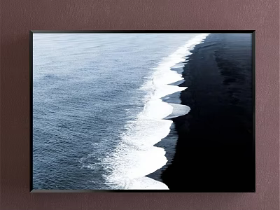 Scenic Coastal Landscape Painting Featuring Black Sand Beach And Rolling Ocean Waves 3d model