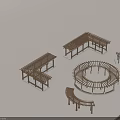 Various Wooden Pergola Designs With Circular Curved And Linear Structures 3d model