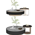 Modern Round Coffee Table With Marble Top Green Plant And Side Table 3d model