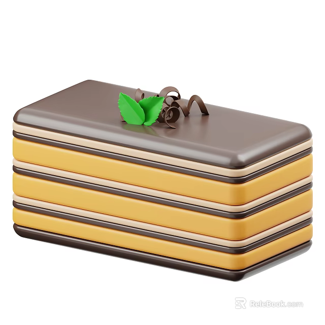 Delicious Layered Chocolate Yellow Cake With Green Leaf And Chocolate Decoration 3d model 