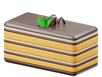 Delicious Layered Chocolate Yellow Cake With Green Leaf And Chocolate Decoration 3d model