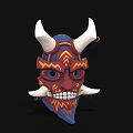 Mystical Character Mask With White Horns Red And Blue Patterns And Sharp Teeth