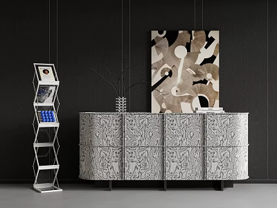 Stylish Entryway Cabinet And Side Cabinet With Textured Design Abstract Painting And Hexagonal Accent Shelf 3d model