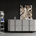 Stylish Entryway Cabinet And Side Cabinet With Textured Design Abstract Painting And Hexagonal Accent Shelf