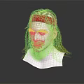 Realistic Human Head Model With Brown Long Hair Beard And Red Knitted Headband