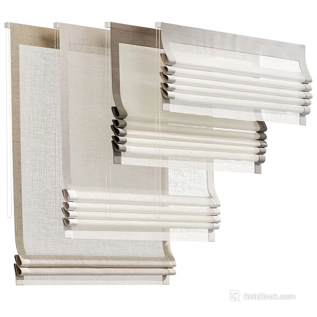 Elegant Modern Roman Blinds With Sheer Linen Fabric And Pleated Design 3d model 
