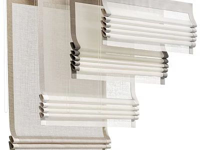 Elegant Modern Roman Blinds With Sheer Linen Fabric And Pleated Design 3d model