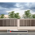 Modern Garden Wall With Vertical Slat Design And Green Trees In Outdoor Setting
