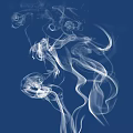 Whimsical Garden Ornaments With White Cloud Smoke And Decorative Line Patterns On Blue Background
