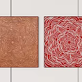 Two Square Brown and Red Wall Decor Pieces with Wavy Patterns for Home Interior