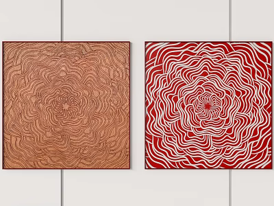 Two Square Brown and Red Wall Decor Pieces with Wavy Patterns for Home Interior 3d model